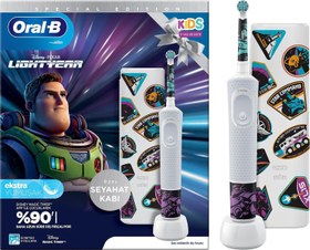 Resim Oral-B D100 Vitality Lightyear Özel Seri Çocuklar İçin Ekstra Yumuşak Şarj Edilebilir Diş Fırçası + Seyahat Kabı 