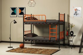 Resim Argimo Metis Genç Çocuk Yatak Odası Metal Ranza ve Karyola - 90x200 / Siyah-Turuncu 