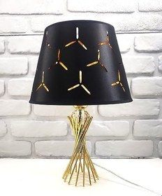 Resim Gold Kaplama Burgu Metal Ayaklı Kristal Cam Toplu Satine Kumaşlı Dizayn Şapkalı Abajur Masa Lambası 