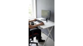 Resim Hey Modüler Mobilya 120 cm Gaming Profesyonel Oyuncu Masası Beyaz Tabla, Beyaz Metal Ayaklı Hey Gaming 