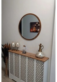 Resim 45 Cm Çap Banyo & Makyaj Aynası Yuvarlak Antre Hol Koridor Duvar Salon Mutfak Ofis Dekoratif Ayna - Ceviz Ceviz 