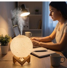 Resim Buffer 3d Ay Tasarımlı Su Yenilemeli Usb Hava Nemlendiricisi Dokunmatik, 3 Renk Işık Modlu Gün Işığı / Beyaz / Sarı Işık Gece Lambası 