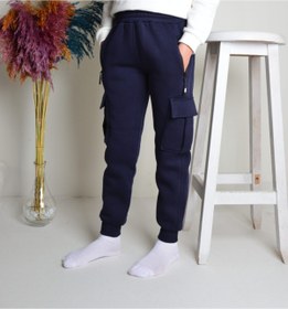 Resim KİDSPİTİRCİK Unisex Çocuk Lacivert Kargo Cepli 3ip Kalın Polarlı Eşofman Alt (FERMUARSIZ) 