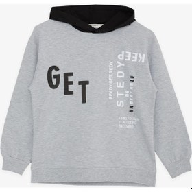 Resim Breeze Girls & Boys Erkek Çocuk Sweatshirt Kapüşonlu Yazı Baskılı 8-14 Yaş, Gri Melanj-gri Melanj Gri Melanj 