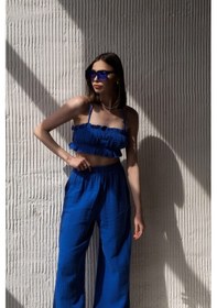 Resim Mai Collection Mai Studios Co. Harvey Saks Mavi Müslin Crop Takım Saks Mavi 
