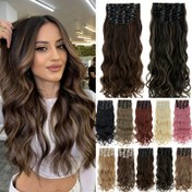 Resim 15 adet Kalın Klipsli Saç Uzatma, 55.88cm Uzun Dalga Dalgalı, Tam Başlık Yumuşak Görünmez Saç Parçaları, Yüksek Sıcaklık Fiber, Kadınlar için Doğal Görünüm 