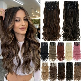 Resim 15 adet Kalın Klipsli Saç Uzatma, 55.88cm Uzun Dalga Dalgalı, Tam Başlık Yumuşak Görünmez Saç Parçaları, Yüksek Sıcaklık Fiber, Kadınlar için Doğal Görünüm 