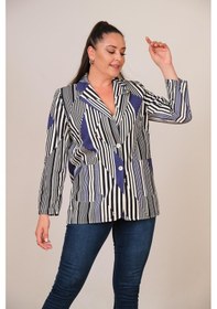 Resim Lady Majestic Büyük Beden Çizgili Ceket - Mavi 