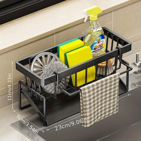 Resim 1 Adet Mutfak Sünger Drenaj Sepeti, Lavabo ve Tuvalet Depolama Rafları, Çıkarılabilir Asma Musluk Sünger Rafı, Fırçalar, Havlular, El Dezenfektanı için Otomatik Drenaj, Banyo ve Mutfak Malzemeleri 