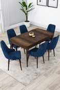 Resim Canisa Lia Serisi Barok Ahşap Desen Masa Açılabilir 80x132 Yemek Odası Takımı 6 Lacivert Sandalye 