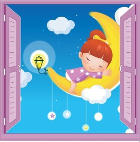 Resim Çocuk Odası Bebek Odası Pencere Poster Duvar Kağıdı Ayda Uyku 