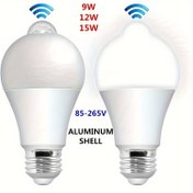 Resim 1 adet Hareket Sensörlü LED Ampul, 9W & 12W Alüminyum Kabuk, E27 Taban, Kızılötesi İnsan Vücudu Algılama, 350-500 Lümen, Koridorlar, Stüdyolar, Verandalar, Garajlar ve Avlular için İdeal, İç Mekan Hareket Sensörü Işık 