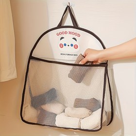 Resim 1 adet Sevimli Panda Desenli Asılı Ağ Depolama Çantası, Polyester Nefes Alabilen Yıkanabilir Çamaşır Organizatör Çanta, Duvara Monte İç Çamaşırı ve Çorap Sıralama Çantası - Gardırop, Mutfak için Uygun 