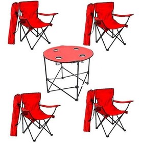 Resim 4 Ad Kırmızı Katlanır Kamp Sandalyesi + 1 Ad Masa Çantalı Kırmızı 