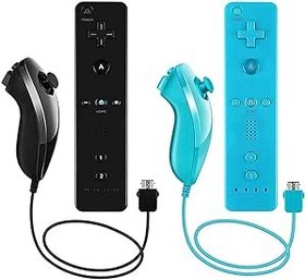 Resim LACTIVX Wii Denetleyici, Wii Wii U Konsolu için Silikon Kılıf ile Uyumlu 2 Paket Wii Uzaktan Kumanda ve Nunchuck (Siyah ve Mavi) 