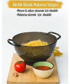 Resim Akrilik Füme Makarna Süzgeçi & Sebze Meyve Süzgeçi Siyah 