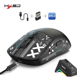 Resim Hxsj T90 Pro 3 Modlu Kablosuz Oyuncu Mouse-Rgb Şarj Istasyonu 650 Mah Batarya 