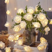 Resim 1 paket Romantik Beyaz-Pembe Gül Dizisi Işıkları, 199.95cm 10 LED Çiçek Dizisi Işıkları, Pil ile Çalışan Tatil Işıkları, Noel Yatak Odası Sevgililer Günü, Doğum Günü, Düğün, Parti Süslemeleri için Kapalı 