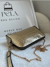 Resim PelA bagdesign Çapraz Askılı Kroko Desen Kadın Clutch Çanta Gold 