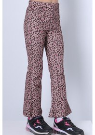 Resim Hçm Kız Çocuk Tayt Leopar Ve Kalp Desenli İspanyol Paça C53 Pembe 