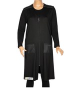 Resim Hesna Kadın Bengü Büyük Beden Fermuarlı Cepli Penye Siyah Yelek Siyah 