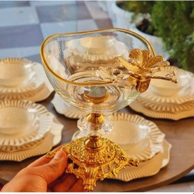 Resim Elta Collection 6 Adet Kelebekli Döküm Ayaklı Kase Magnolia Dondurmalık Cup Çerezlik Sunumluk Şeffaf 