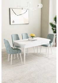 Resim Mabel Beyaz 80x132 Açılabilir Yemek Odası Takımı 4 Adet Sandalye Siyah 