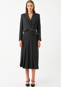 Resim Tokalı Kemerli Blazer Ceket - Siyah / 42 