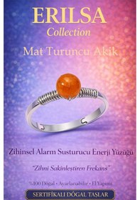 Resim Sertifikalı Zihinsel Alarm Susturucu Yüzük Mat Turuncu Akik Aya Çok Renkli 