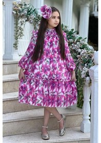 Resim Riccotarz Kız Çocuk Yakası Ve Omuzları Fırfır Detaylı Çiçek İşlemeli Pliseli Pembe Elbise Pembe 