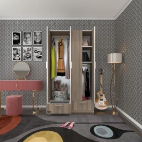 Resim Kenzlife gardırop 4 kapılı 2 çekmeceli biberiye 182*100*42 crd kapaklı gardolap dolap 