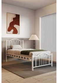 Resim Argimo Bella Tek Kişilik Ferforje Tarz Beyaz Metal Karyola 100 x 200 CM 