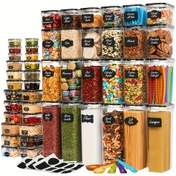Resim 24 Adet Renk Kodlu Üst Üste Konulabilir Gıda Saklama Kabı Etiketleri Şeffaf Kapaklarla - Yeniden Kullanılabilir & Su Geçirmez, Baharatlar, Otlar, Atıştırmalıklar için Mutfak ve Kiler Düzenlemesi İçin İdeal - Beyaz Marker Kalemi Dahil (Kab içermez), Kiler Organizasyonu 