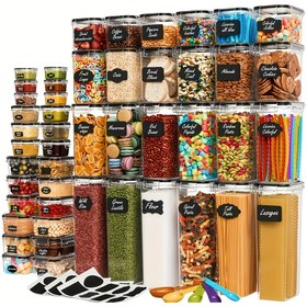 Resim 24 Adet Renk Kodlu Üst Üste Konulabilir Gıda Saklama Kabı Etiketleri Şeffaf Kapaklarla - Yeniden Kullanılabilir & Su Geçirmez, Baharatlar, Otlar, Atıştırmalıklar için Mutfak ve Kiler Düzenlemesi İçin İdeal - Beyaz Marker Kalemi Dahil (Kab içermez), Kiler Organizasyonu 