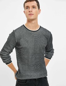 Resim Triko Kazak Bisiklet Yaka Dokulu Slim Fit Uzun Kollu 