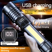 Resim 1 Adet USB-C Hızlı Şarj, 5 Modlu & Ayarlanabilir Zoom, LCD Pil Göstergeli Taktiksel El Feneri - Kamp, Acil Durumlar İçin, Dayanıklı Yapı, Şarj Edilebilir El Feneri, Geri Çekilebilir, Sıvı Kristal Dijital Ekran, Type-C Cihazlarla Uyumlu 