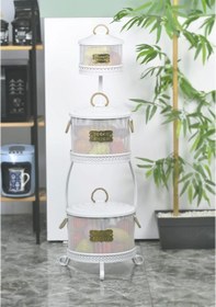 Resim Metal Standlı 3 Katlı Delikli Patates Soğan Sarımsak Kovası Beya Çok Renkli 