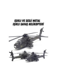 Resim Metal Işıklı Ve Sesli Atak Savaş Helikopteri 25 Cm Çek Bırak Oyuncak Askeri Model - Siyah 