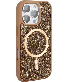 Resim Apple Uyumlu iPhone Adige İphone 16 Pro Max Uyumlu Kılıf Parlak Taşlı Pırlanta Mozaik Gold + Ekran Koruyucu - 