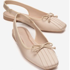 Resim Luvishoes Zelvıa Bej Saten Fiyonklu Arkası Açık Kadın Babet Ayakkabı 