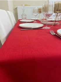 Resim Keten Görünümlü Dertsiz Masa Örtüsü Kırmızı 