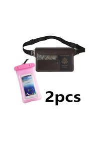 Resim Gateesat Siyah Pembe 2 Adet Su Geçirmez Ayarlanabilir Bel Çantası Ve Telefon Kılıfı Yüzme Snorkeling Kayak Su Parkları İçin 
