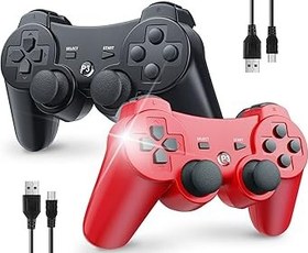 Resim PS3 Denetleyici Kablosuz için 2'li Paket, Sony Playstation 3 Kumandası için, Çift Darbe 3 ve Hareket Sensörlü, Bluetooth, Şarj Edilebilir, 360° Analog Joysticks, 2 USB Şarj Kablosu, PS3 için Uzaktan Kumanda 