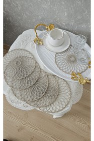 Resim ZESA HOME 6 lı Kahve Yanı Şık Sunum Pçetesi Güpür Tül Peçeteler 