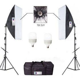 Resim Deyatech Softbox 50x70 İkili Set Sürekli Led Işık Tek Duy 2m Işık Stand 