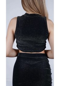 Resim Parlak Simli Crop Bluz Çok Renkli 