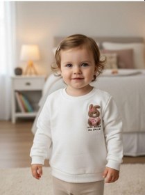 Resim Zekids Kız Bebek Pamuklu Punch Tavşan Nakışlı Sweatshirt-16336 Beyaz 
