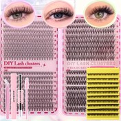 Resim DIY Doğal Kalın Küme Takma Kirpik Seti, Yeniden Kullanılabilir Hipoalerjenik Yapıştırıcı + Profesyonel Cımbız + Yumuşak Tek Başlı Fırça ile, Hafif Makyajsız 3D Simülasyon Avrupa Stili 
