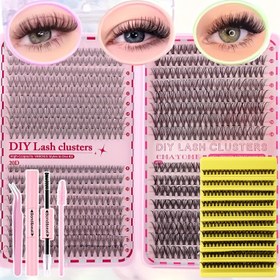 Resim DIY Doğal Kalın Küme Takma Kirpik Seti, Yeniden Kullanılabilir Hipoalerjenik Yapıştırıcı + Profesyonel Cımbız + Yumuşak Tek Başlı Fırça ile, Hafif Makyajsız 3D Simülasyon Avrupa Stili 