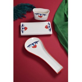 Resim 3’lü Renkli Mutfak Seti Çini Desenli Kaşıklık ve Altlık Takımı 